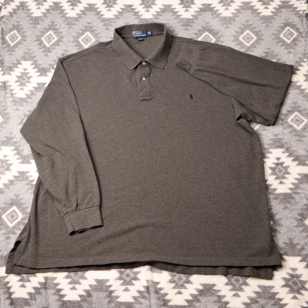 Polo Ralph Lauren Mens 4XLT Gray Long Sleeve Cotton Polo Shirt Big & Tall